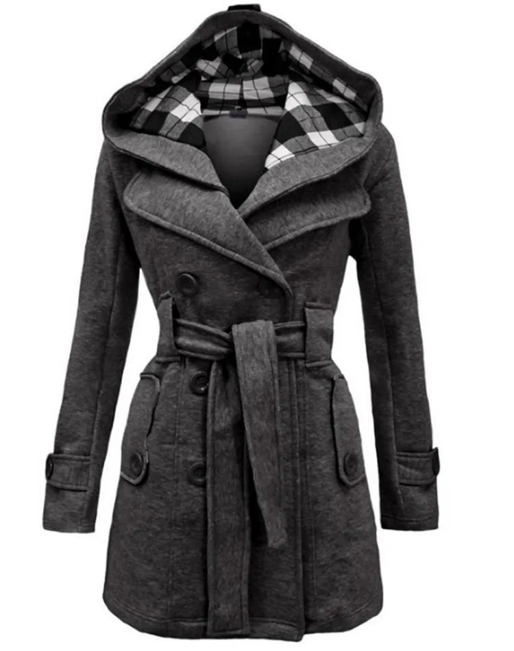 Fashion Woolen Coat Women Warm Fleece Jacket With Belts Double Breasted Solid Casual Jacket 2022 Winter Vintage Slim Ladies Coat