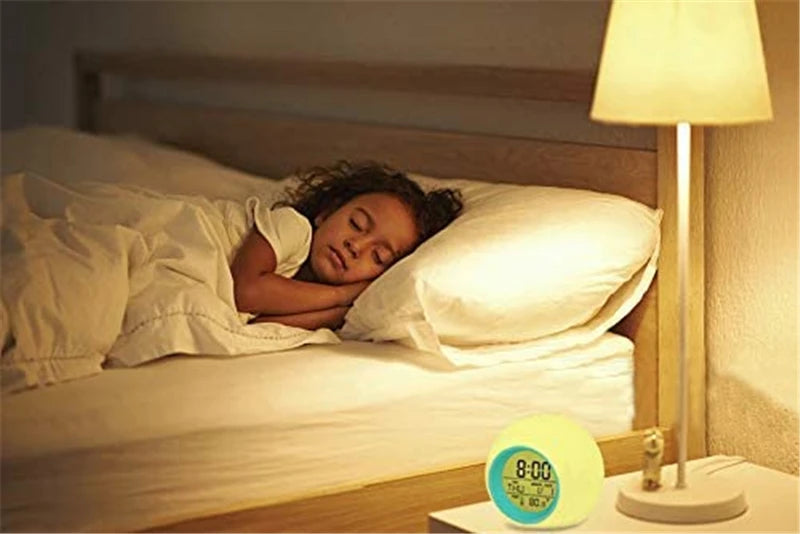 Kids Digital Alarm Clock 7 Color Night Light Snooze Temperature Detect Children Sleep Bedside Cute Wake Up Timer Alarm Clock