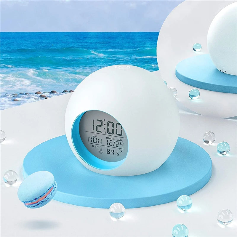 Kids Digital Alarm Clock 7 Color Night Light Snooze Temperature Detect Children Sleep Bedside Cute Wake Up Timer Alarm Clock