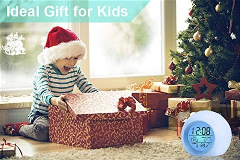 Kids Digital Alarm Clock 7 Color Night Light Snooze Temperature Detect Children Sleep Bedside Cute Wake Up Timer Alarm Clock