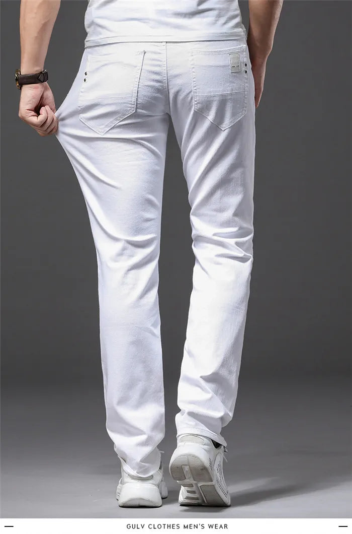 Men White Jeans Fashion Casual Classic Style Slim Fit Soft Trousers Male Brand Advanced Stretch Pants