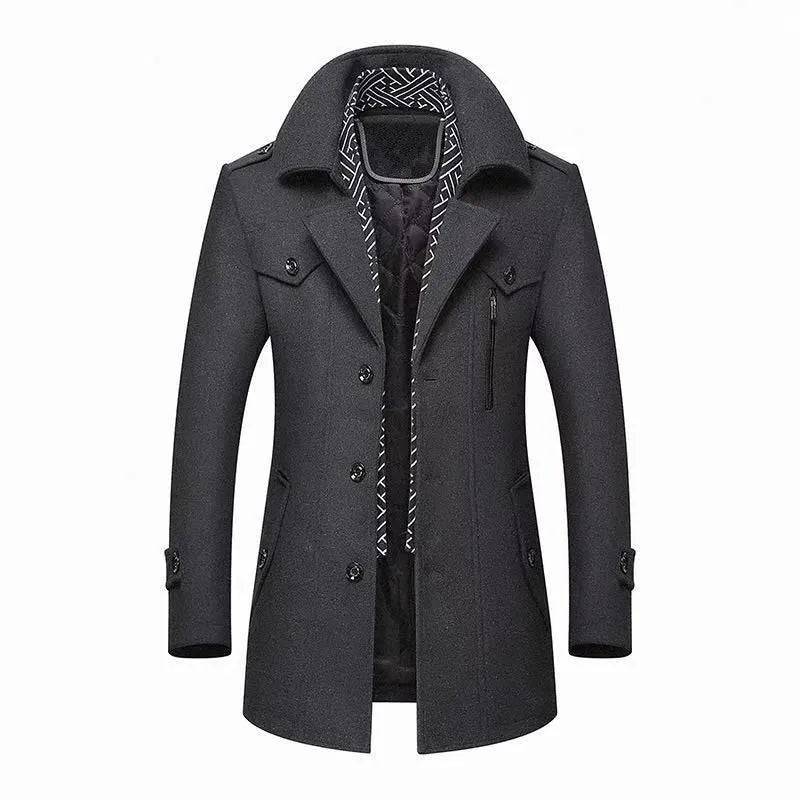 Winter Men Wool Coats New Fashion Middle Long Scarf Collar Cotton-Padded Thick Warm Woolen Coat Male Trench Coat Overcoat M-5Xl