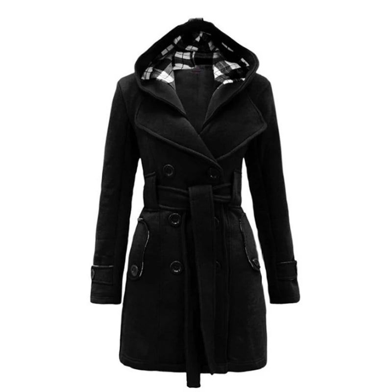 Fashion Woolen Coat Women Warm Fleece Jacket With Belts Double Breasted Solid Casual Jacket 2022 Winter Vintage Slim Ladies Coat