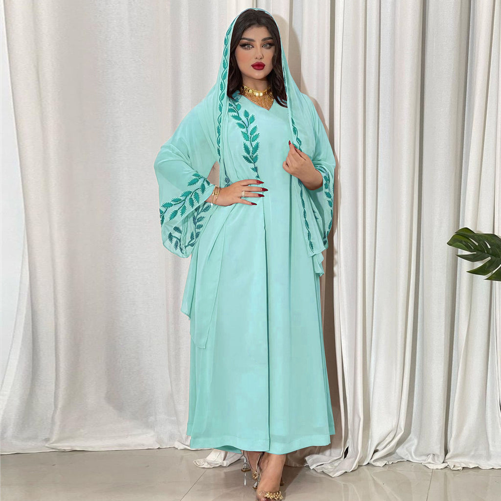 Eid Muslim Abaya for Women Embroidery Dress with Scarf 2 Piece Set Dubai Arab Long Robe Morocco Abayas Kaftan Headscarf Gorgeous