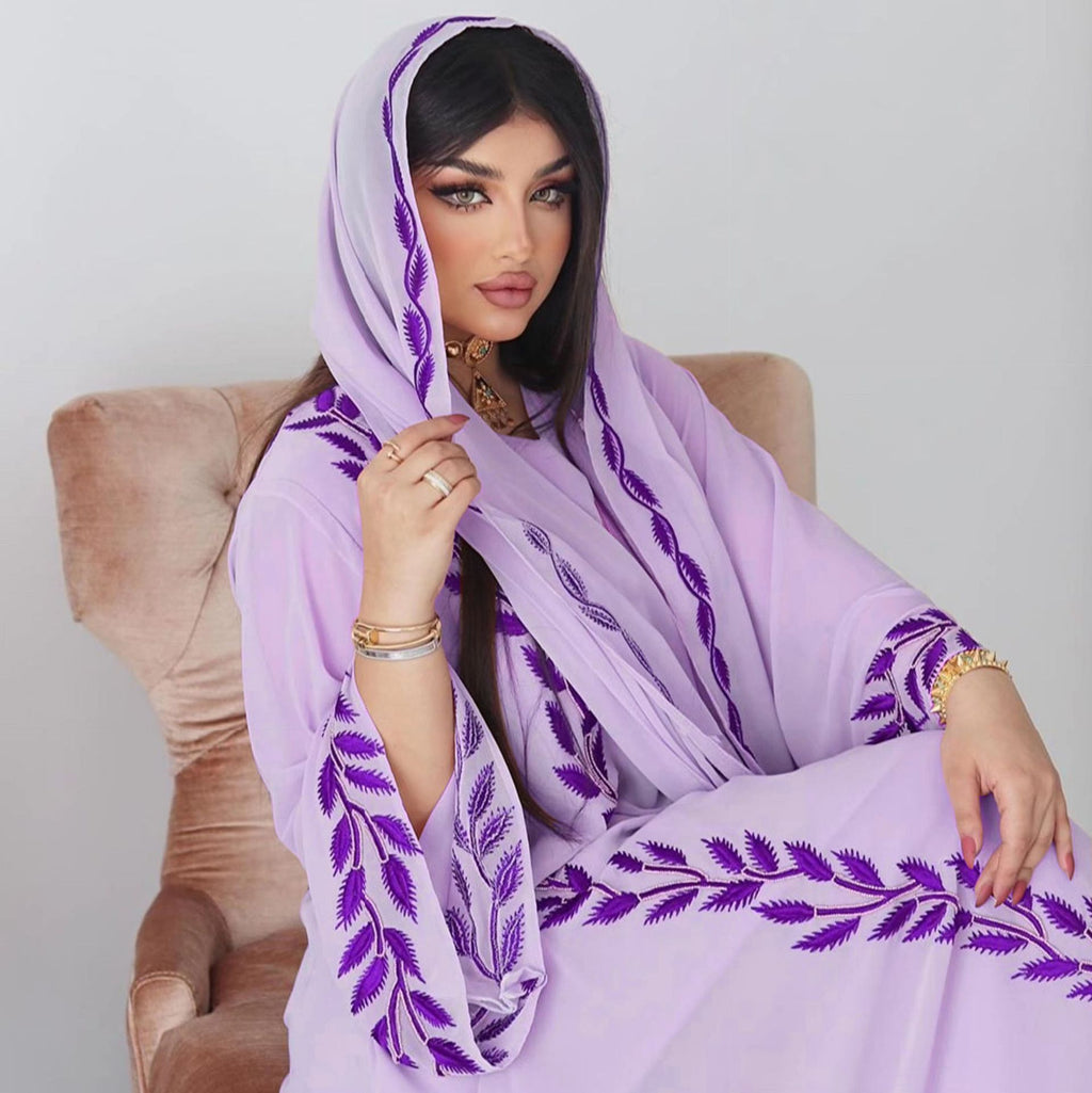Eid Muslim Abaya for Women Embroidery Dress with Scarf 2 Piece Set Dubai Arab Long Robe Morocco Abayas Kaftan Headscarf Gorgeous