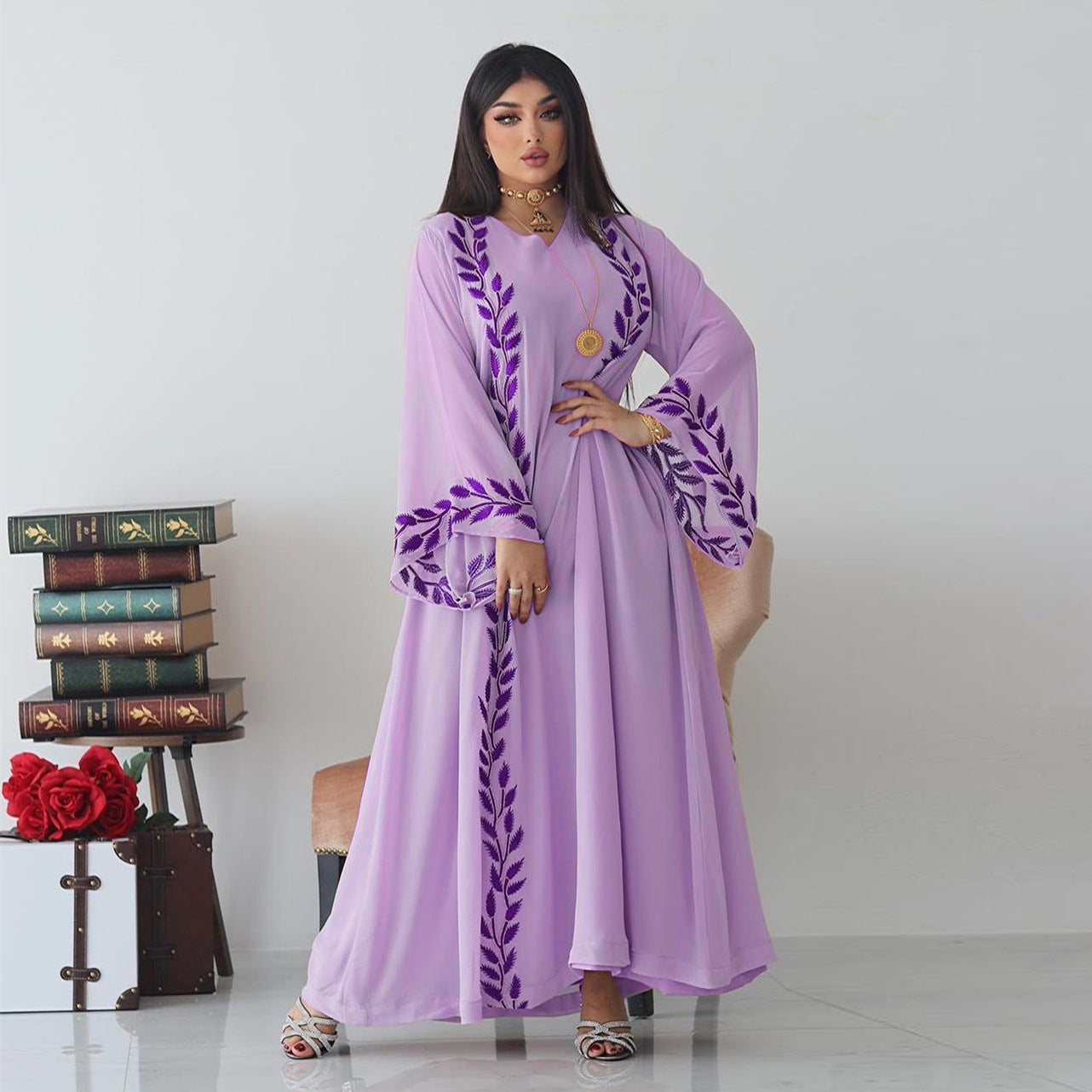 Eid Muslim Abaya for Women Embroidery Dress with Scarf 2 Piece Set Dubai Arab Long Robe Morocco Abayas Kaftan Headscarf Gorgeous