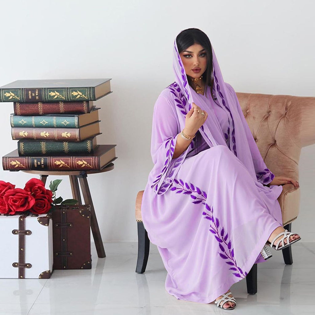 Eid Muslim Abaya for Women Embroidery Dress with Scarf 2 Piece Set Dubai Arab Long Robe Morocco Abayas Kaftan Headscarf Gorgeous