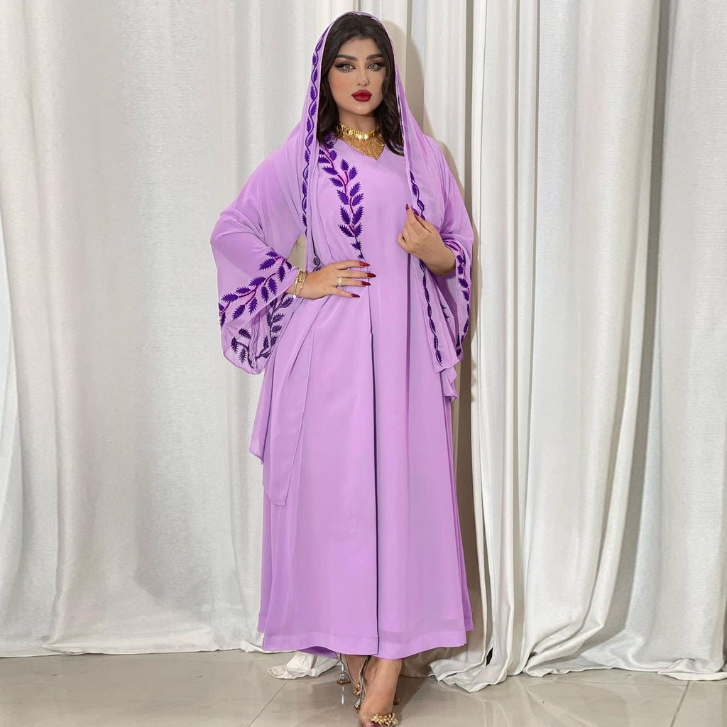 Eid Muslim Abaya for Women Embroidery Dress with Scarf 2 Piece Set Dubai Arab Long Robe Morocco Abayas Kaftan Headscarf Gorgeous