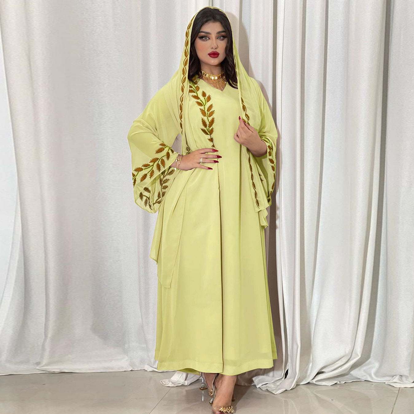 Eid Muslim Abaya for Women Embroidery Dress with Scarf 2 Piece Set Dubai Arab Long Robe Morocco Abayas Kaftan Headscarf Gorgeous