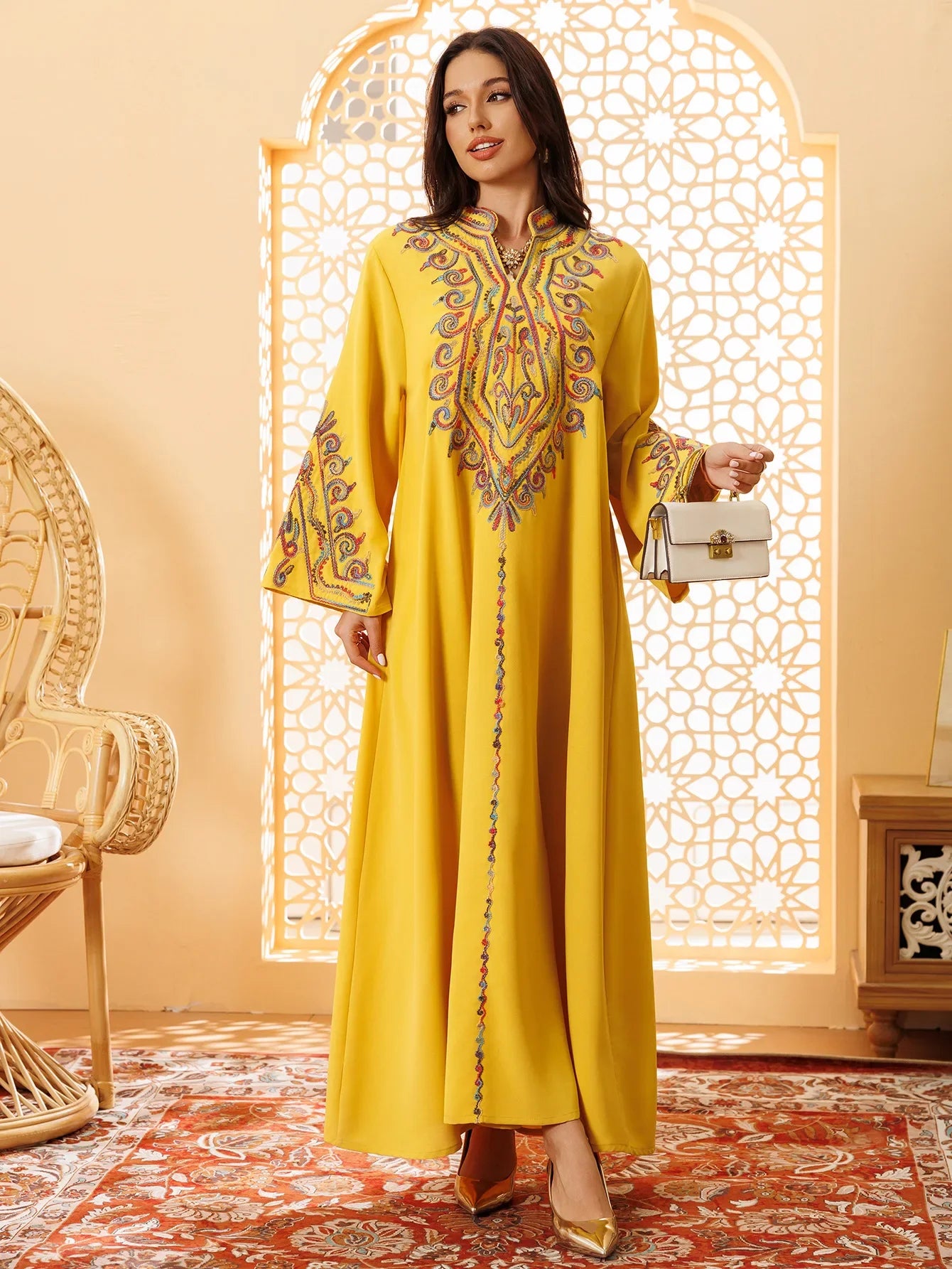 Embroidered Abayas for Women Muslim Evening Eid Party Dress Kaftan Dubai Turkey Robe Arabic Islam Jalabiya Caftan Marocain Femme