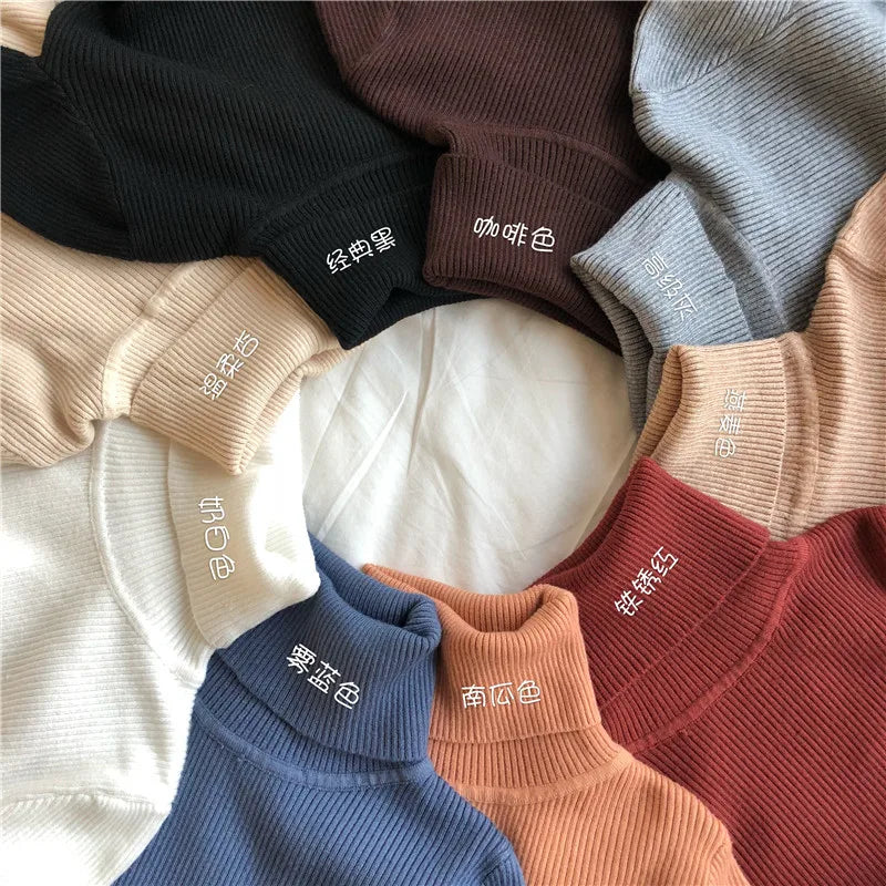 Elegant Turtleneck Women's Sweater Autumn Winter Pullover Slim Bottoming Knitted Tops Casual Long Sleeve Jumper Pull Femme