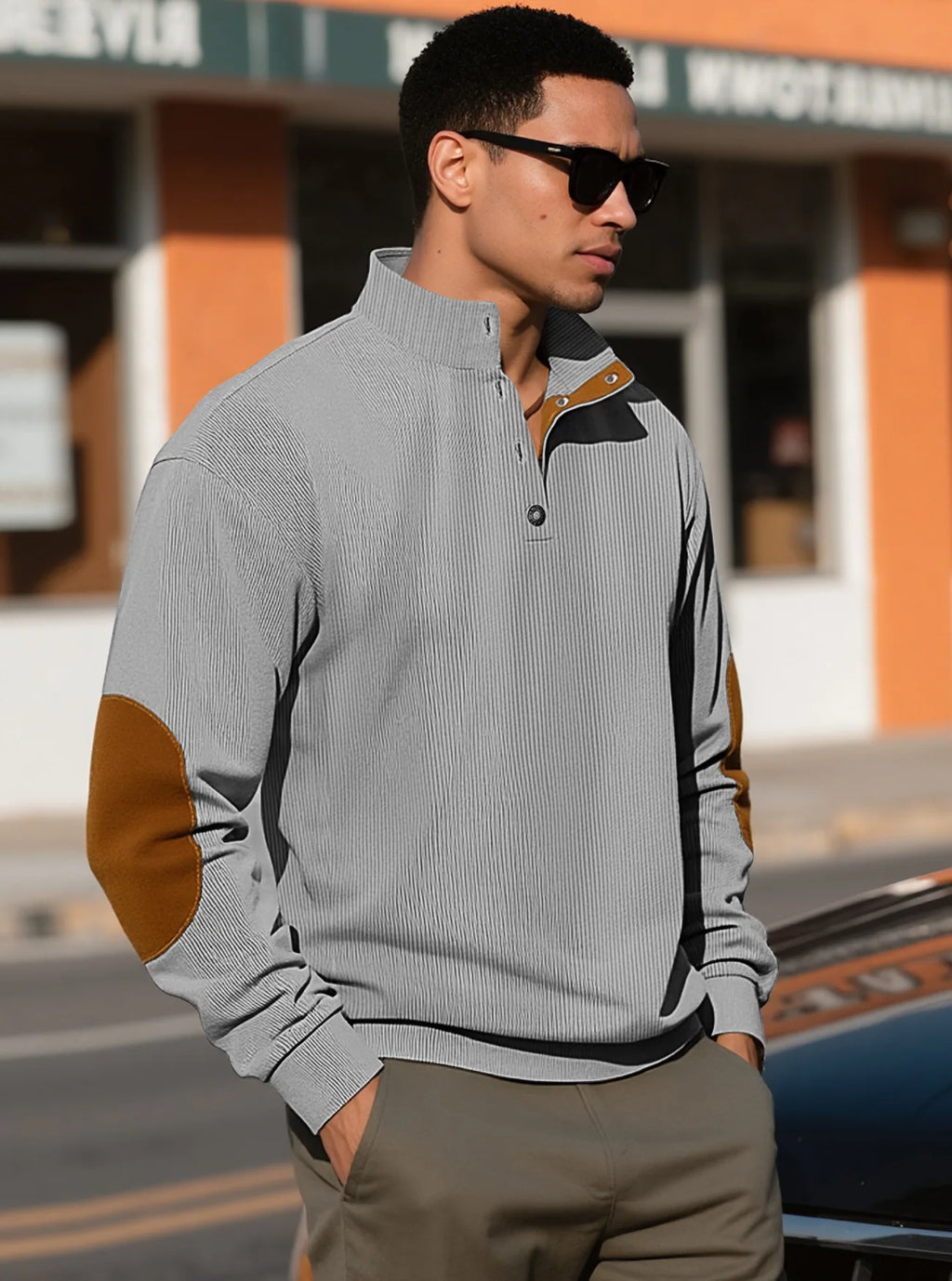 Men's outdoor casual, warm and fashionable sportswear, casual stand-up collar pullover, street top, autumn and winter outfits
