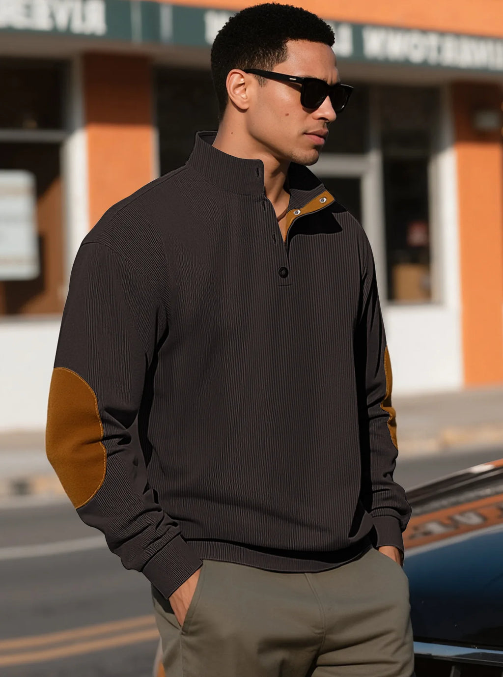 Men's outdoor casual, warm and fashionable sportswear, casual stand-up collar pullover, street top, autumn and winter outfits