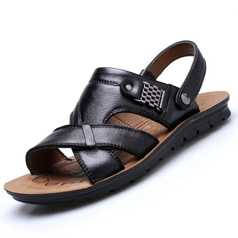 Men Sandals Summer Male Leather Sandals Classic Men Slippers Beach Shoes for Men Comfortable Walking Roman Sandalias Big Size 48
