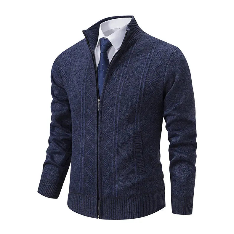 New Autumn Winter Men's Fashion Zip Up Knitted Sweater Casual Thickened Stand Collar Cardigan Jacket Trendy Outerwear