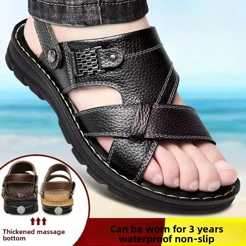 2025 Summer Men’s Sandals Outdoor Waterproof Non-Slip Soft Sole Dual-Use Beach Slippers Driving Shoes
