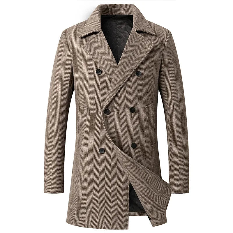 New Winter Men Double Breasted Business Casual Woolen Coats Cashmere Warm Trench Coats Long Jackets High Quality Male Overcoats