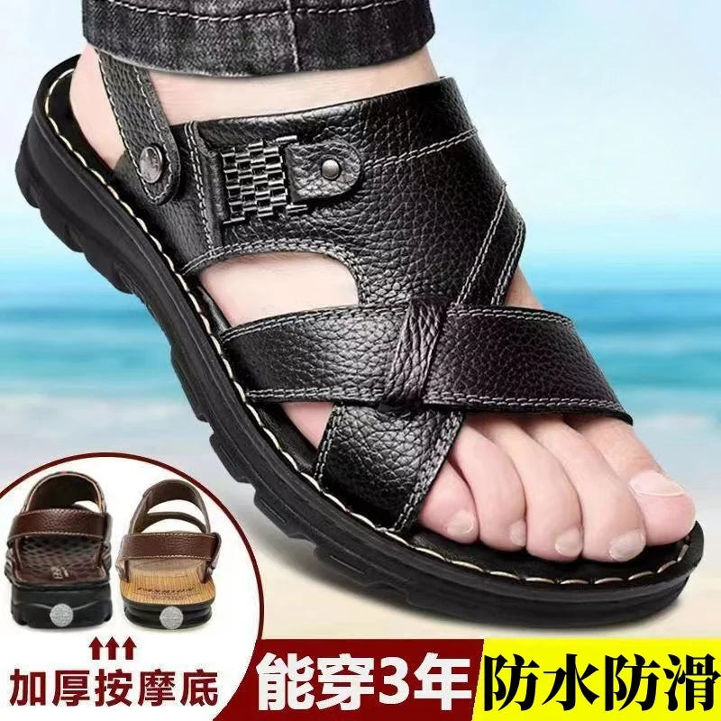 2025 Summer Men’s Sandals Outdoor Waterproof Non-Slip Soft Sole Dual-Use Beach Slippers Driving Shoes