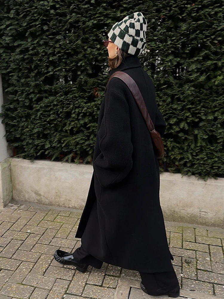 Fashion Women Woolen Long Coat Lapel Double Breasted Long Sleeve Overcoat 2025 Autumn Winter New High Street Lady Outerwear