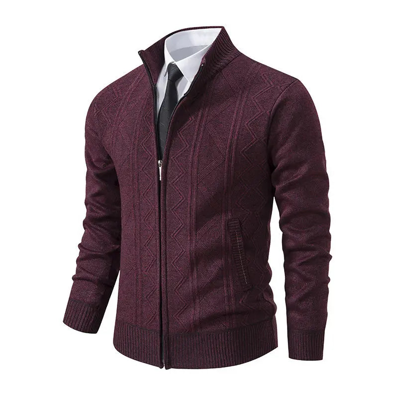 New Autumn Winter Men's Fashion Zip Up Knitted Sweater Casual Thickened Stand Collar Cardigan Jacket Trendy Outerwear