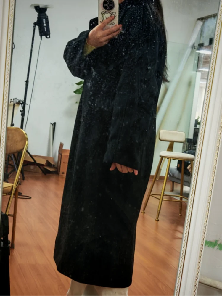 Fashion Women Woolen Long Coat Lapel Double Breasted Long Sleeve Overcoat 2025 Autumn Winter New High Street Lady Outerwear