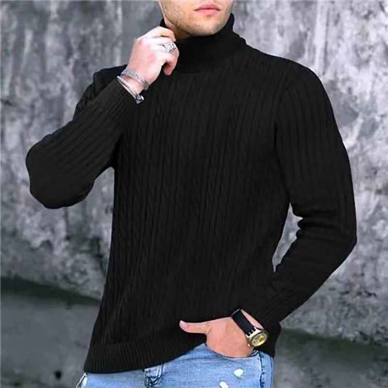 2024 Autumn Men's Sweaters High Neck Pullover Outdoor Work Knitted Warm Casual Turtleneck Sweatwear Woolen Mens Winter Tops
