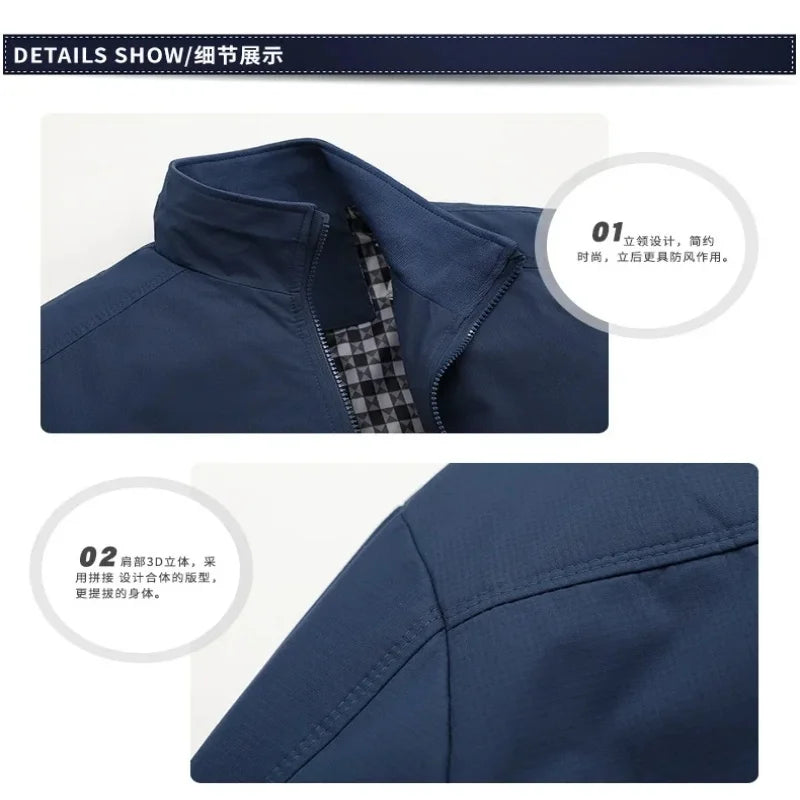 New Spring and Autumn men's high-quality stand up collar jacket, fashionable, casual, breathable baseball jacket top M-6XL