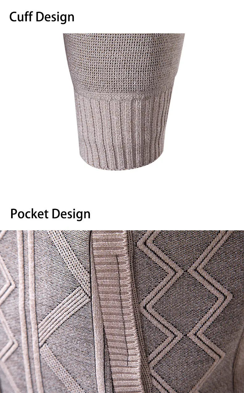 New Autumn Winter Men's Fashion Zip Up Knitted Sweater Casual Thickened Stand Collar Cardigan Jacket Trendy Outerwear