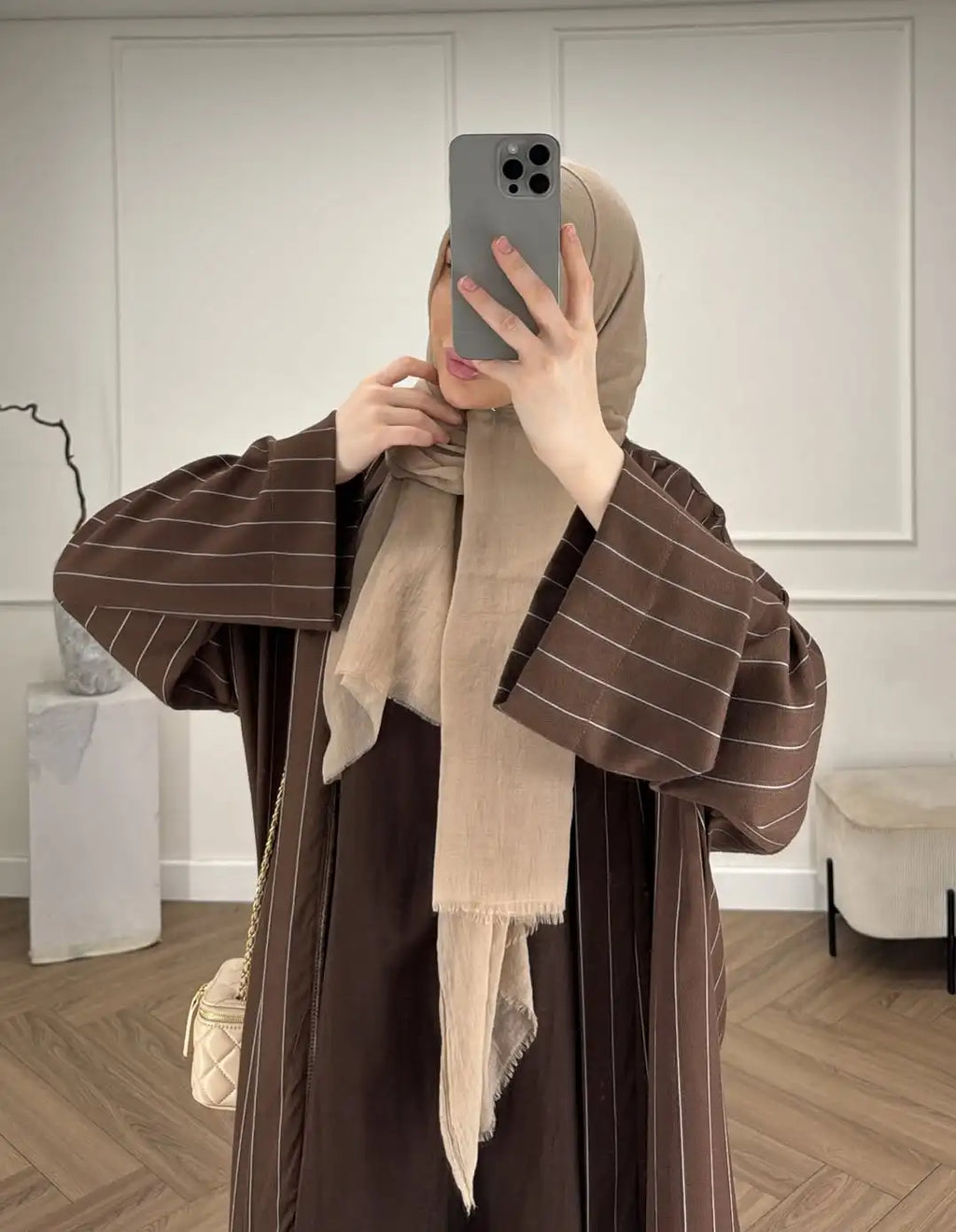 Middle Eastern Muslim Fashion Women's Long-Sleeved Loose Striped Cardigan Robe Abaya