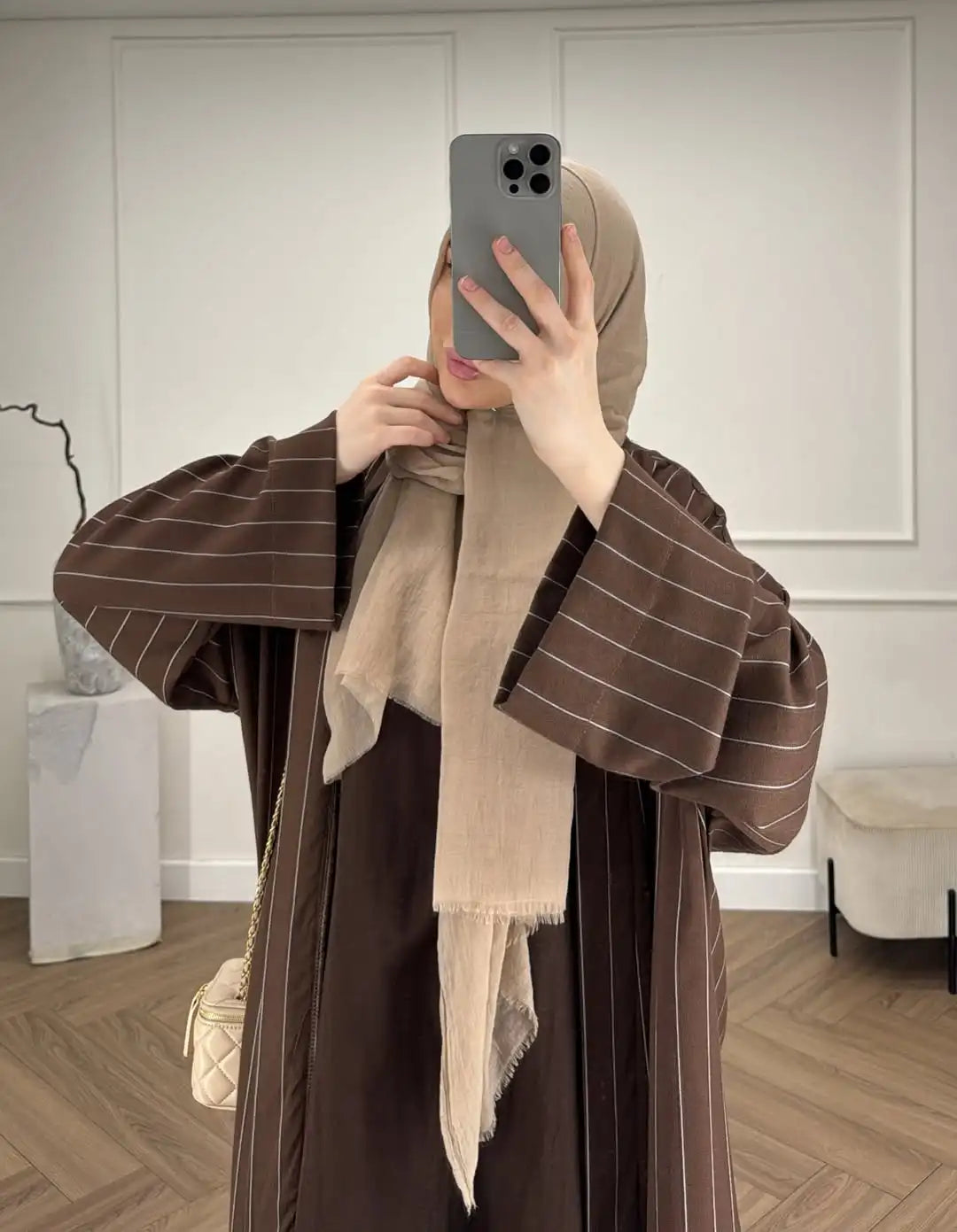 Middle Eastern Muslim Fashion Women's Long-Sleeved Loose Striped Cardigan Robe Abaya