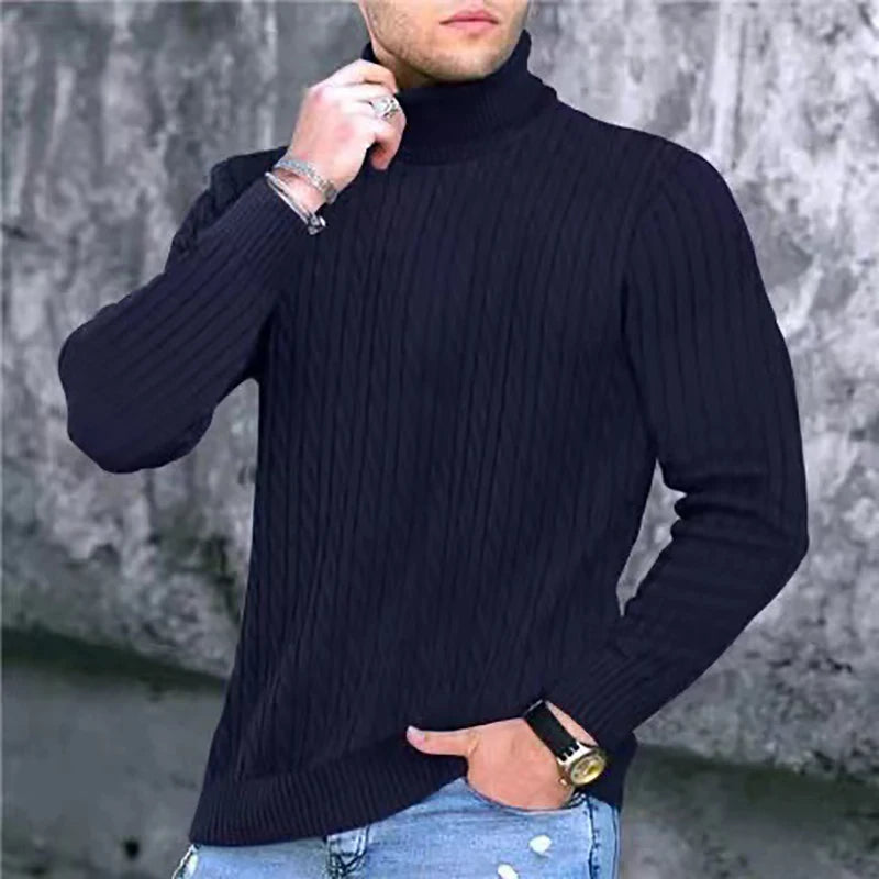 2024 Autumn Men's Sweaters High Neck Pullover Outdoor Work Knitted Warm Casual Turtleneck Sweatwear Woolen Mens Winter Tops