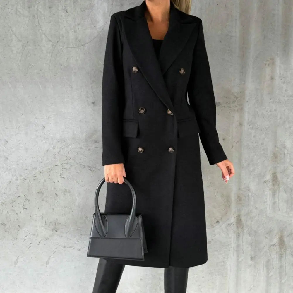 Woolen Outerwear Autumn Winter Female Overcoat Elegant Streetwear Stylish Lapel Buttons Woolen Coat Outerwear