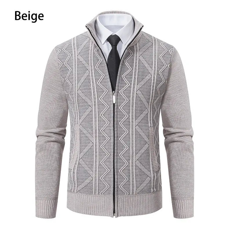 New Autumn Winter Men's Fashion Zip Up Knitted Sweater Casual Thickened Stand Collar Cardigan Jacket Trendy Outerwear