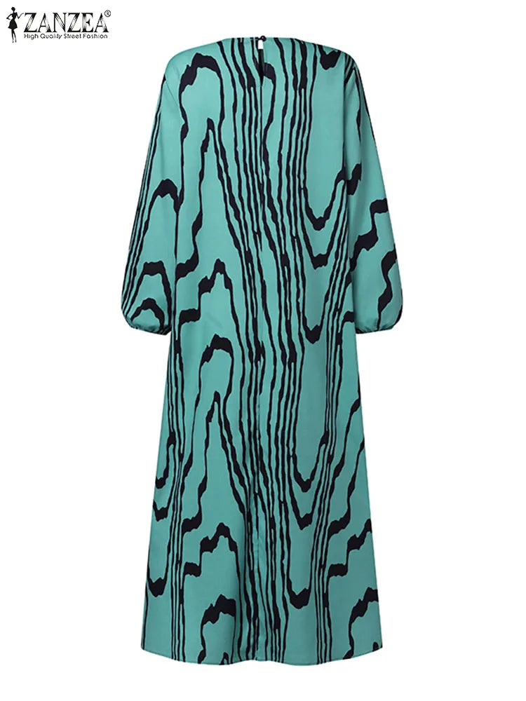 Women Vintage Long Sleeve Muslim Dress Abaya ZANZEA Bohemain Printed Sundress Fashion Robe Femme Elegant Loose Vestidos Kaftan