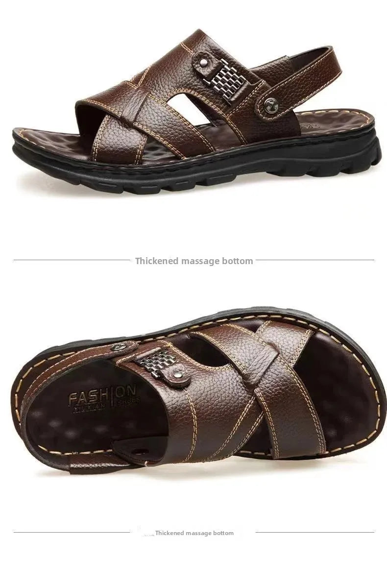 2025 Summer Men’s Sandals Outdoor Waterproof Non-Slip Soft Sole Dual-Use Beach Slippers Driving Shoes