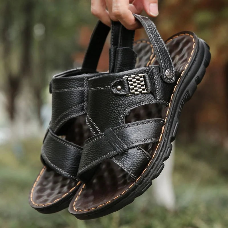 2025 Summer Men’s Sandals Outdoor Waterproof Non-Slip Soft Sole Dual-Use Beach Slippers Driving Shoes