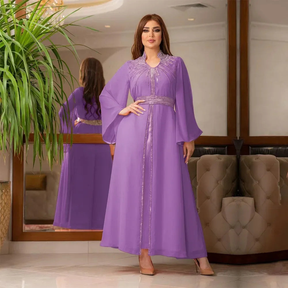 Luxury Abaya Diamonds Muslim Elegant Women Dresses Caftan Moroccan Dubai Kaftan Gown Evening Party Eid Long Maxi Dresses