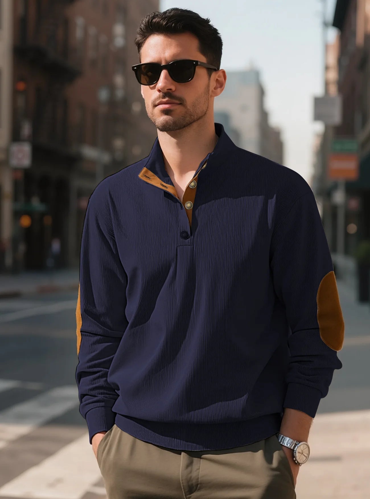 Men's outdoor casual, warm and fashionable sportswear, casual stand-up collar pullover, street top, autumn and winter outfits