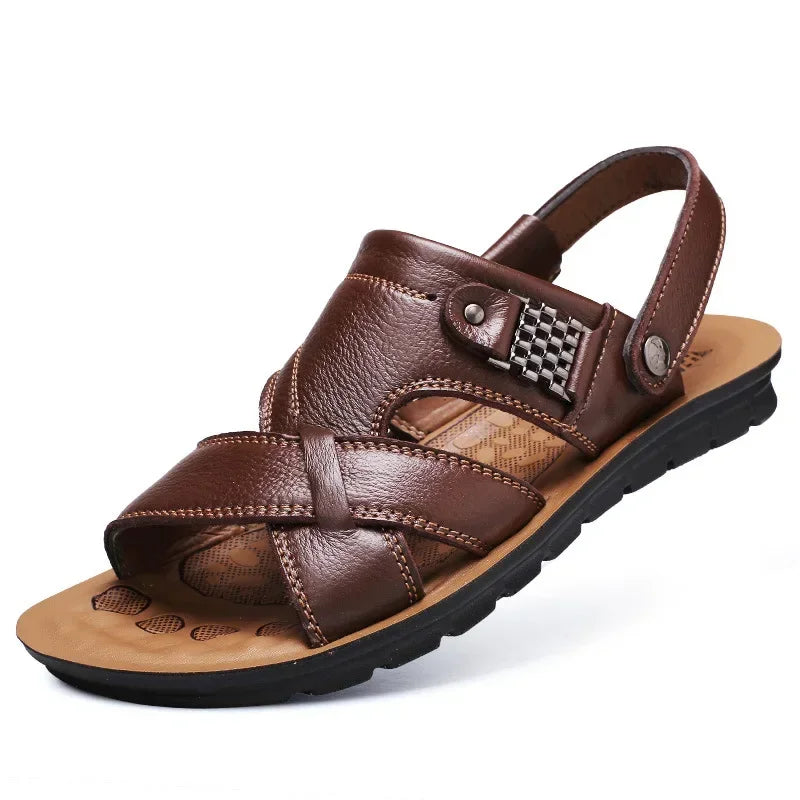 Men Sandals Summer Male Leather Sandals Classic Men Slippers Beach Shoes for Men Comfortable Walking Roman Sandalias Big Size 48