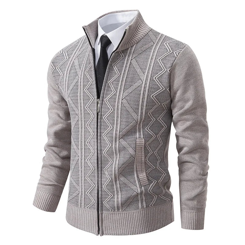 New Autumn Winter Men's Fashion Zip Up Knitted Sweater Casual Thickened Stand Collar Cardigan Jacket Trendy Outerwear