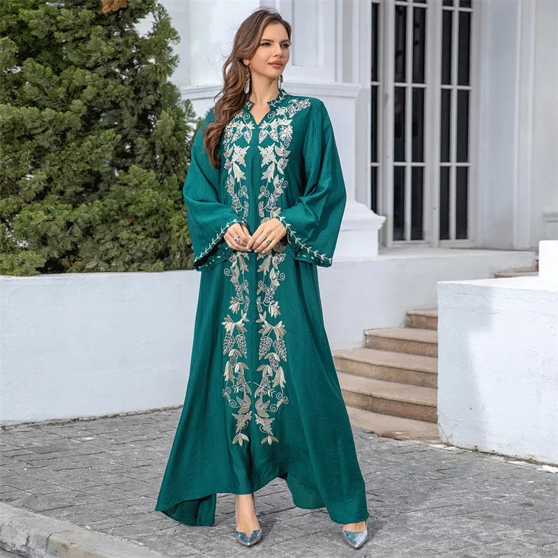 Abaya Dubai Turkey Maxi Islamic Embroidery Robe Ramadan Eid Muslim Party Dresses for Women Arab Caftan Morocco Femme Musulman