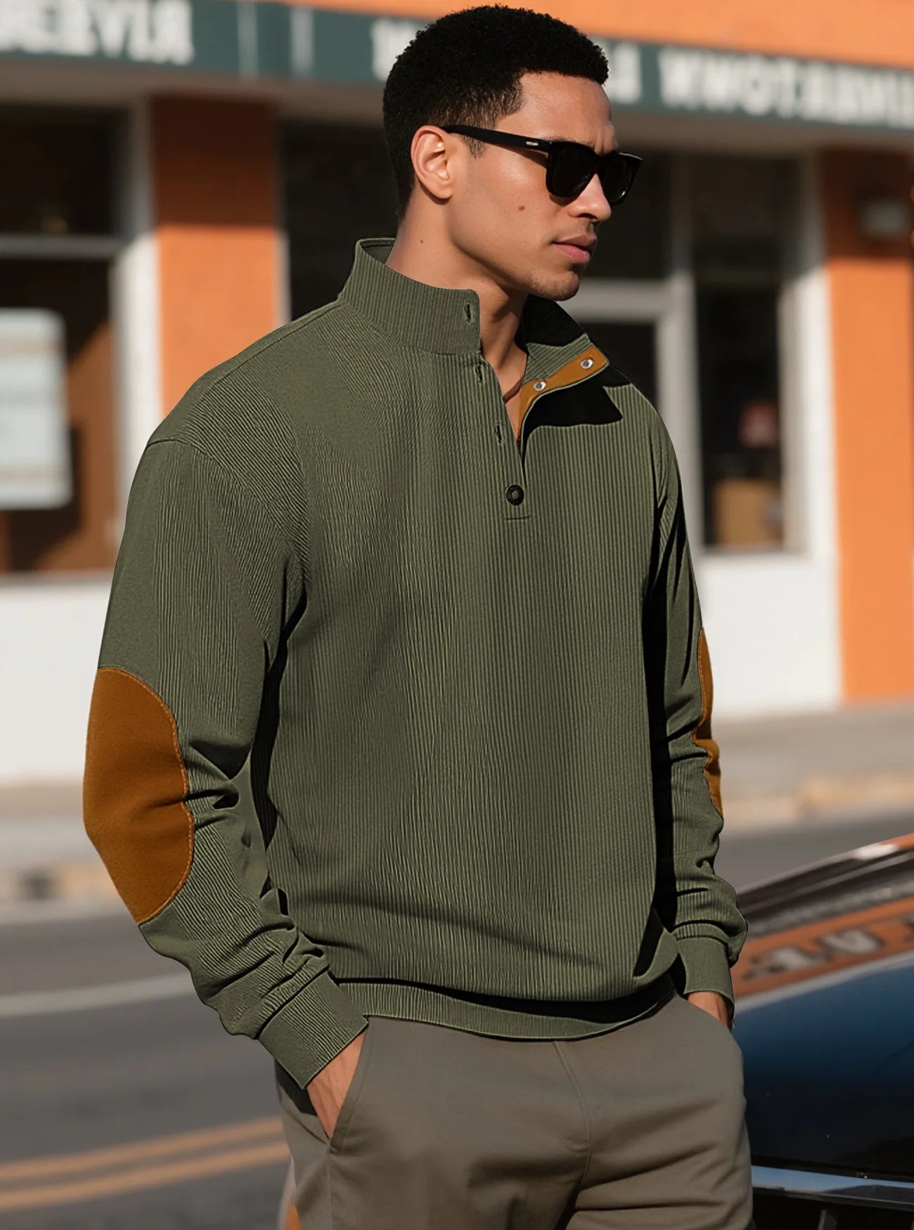 Men's outdoor casual, warm and fashionable sportswear, casual stand-up collar pullover, street top, autumn and winter outfits