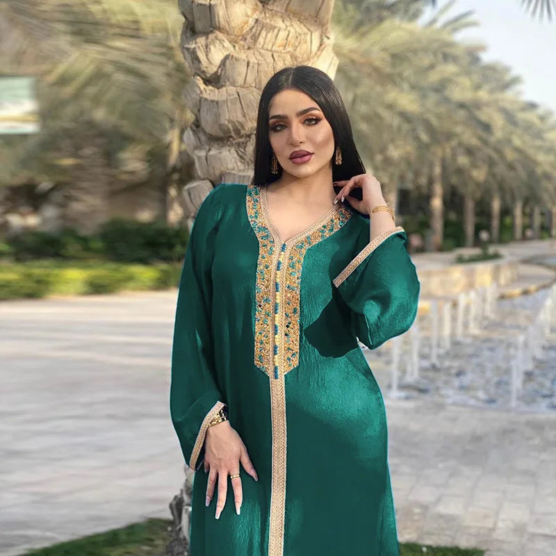 Eid Satin Abaya Dubai Jalabiya Muslim Dress Turkey Islam Robe Longue Djelaba Femme Musulman Dresses for Women Kaftan Marocain