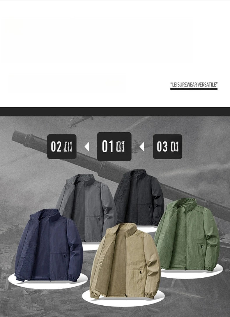 Autumn Breathable New Men's Jackets Outdoor Sports Loose Korean Casual Coat Man Stand Up Collar Classic Solid Color Windbreaker