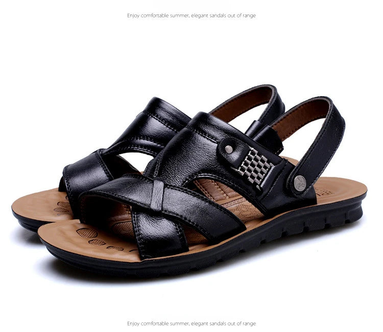 Men Sandals Summer Male Leather Sandals Classic Men Slippers Beach Shoes for Men Comfortable Walking Roman Sandalias Big Size 48