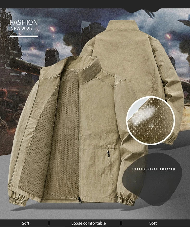 Autumn Breathable New Men's Jackets Outdoor Sports Loose Korean Casual Coat Man Stand Up Collar Classic Solid Color Windbreaker