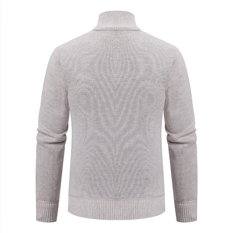 New Autumn Winter Men's Fashion Zip Up Knitted Sweater Casual Thickened Stand Collar Cardigan Jacket Trendy Outerwear