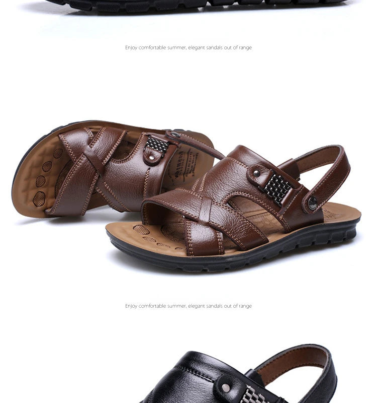 Men Sandals Summer Male Leather Sandals Classic Men Slippers Beach Shoes for Men Comfortable Walking Roman Sandalias Big Size 48