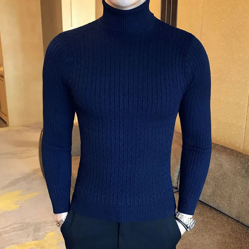 2024 Autumn Men's Sweaters High Neck Pullover Outdoor Work Knitted Warm Casual Turtleneck Sweatwear Woolen Mens Winter Tops