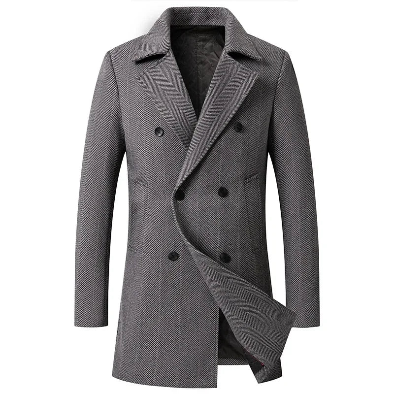 New Winter Men Double Breasted Business Casual Woolen Coats Cashmere Warm Trench Coats Long Jackets High Quality Male Overcoats